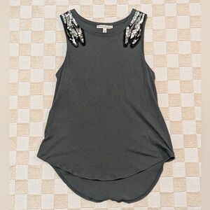 Express Charcoal Tank Top with Sequin Angel Wing Shoulders